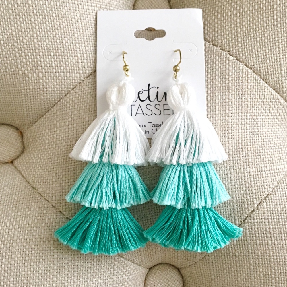 Tiered Tassel Earrings Teal